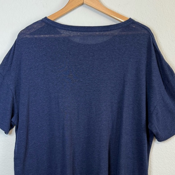 Aerie Navy Blue Linen Blend Lightweight Crewneck Short Sleeve Oversized Shirt LG - Picture 6 of 10